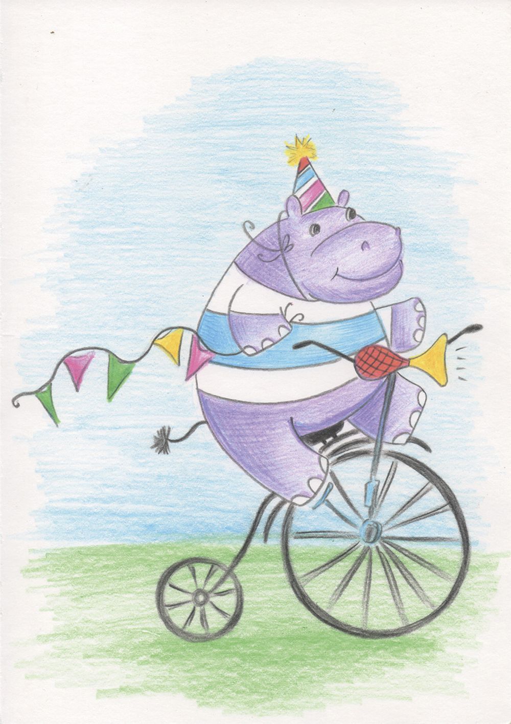 Скетч для раскрашивания цветными карандашами Фрея, RPSK-0021 Веселый бегемот 21х14.8 см, 1 л