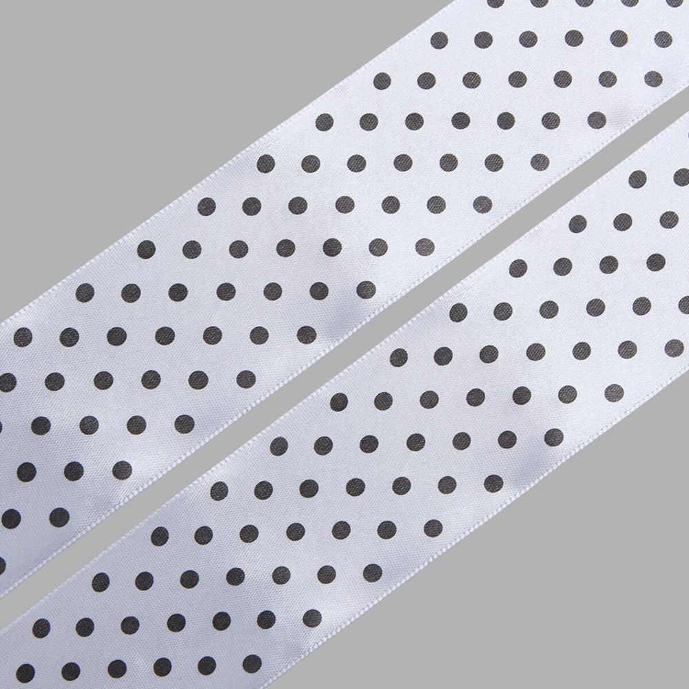 Лента атласная в горошек 45.0 мм / 3 метра, черно-белый, Globus