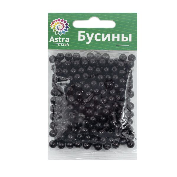 Бусины пластик (жемчуг) ⌀6 мм, 25 г, Astra&Craft, 046 NL черный
