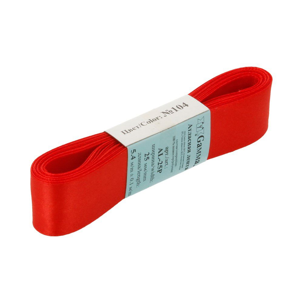 Лента атласная 1-сторонняя 25.0 мм / 5 шт по 5.4 метра, №104 т.красный, Gamma AL-25P Лента атласная 1-сторонняя 25.0 мм / 5 шт по 5.4 метра, №104 т.красный, Gamma AL-25P