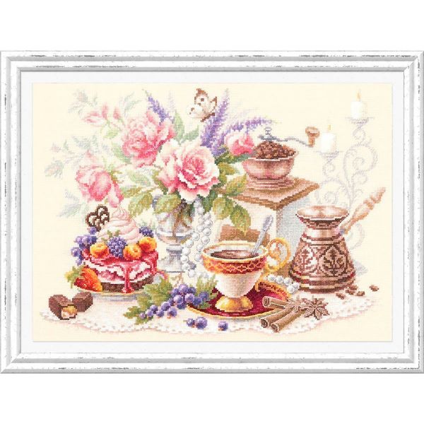 Набор для вышивания нитками Чудесная игла, На чашечку кофе?! 40х28см