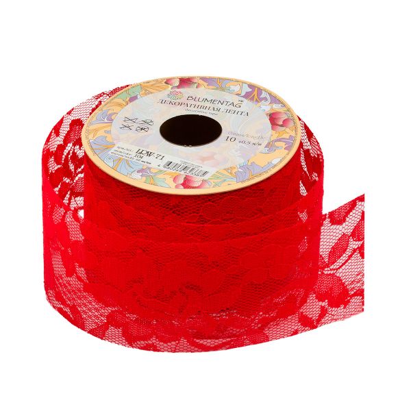 Лента декоративная 62 мм / 10±1 метров, 104 т.красный/кружево, Blumentag LRW-71