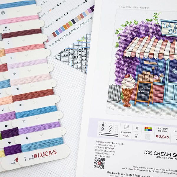 Набор для вышивания нитками Luca-S, Коробочка с мороженым, 24х20см