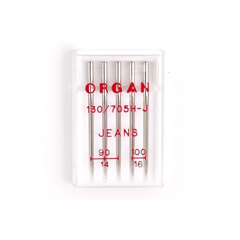 Иглы Organ, джинсовые №90-100 для бытовых швейных машин, уп. 5 игл