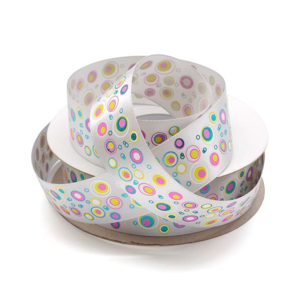 Лента атласная с надписью 25.0 мм / 22.5±1 метров, Мыльные пузыри, 007 серый, Globus