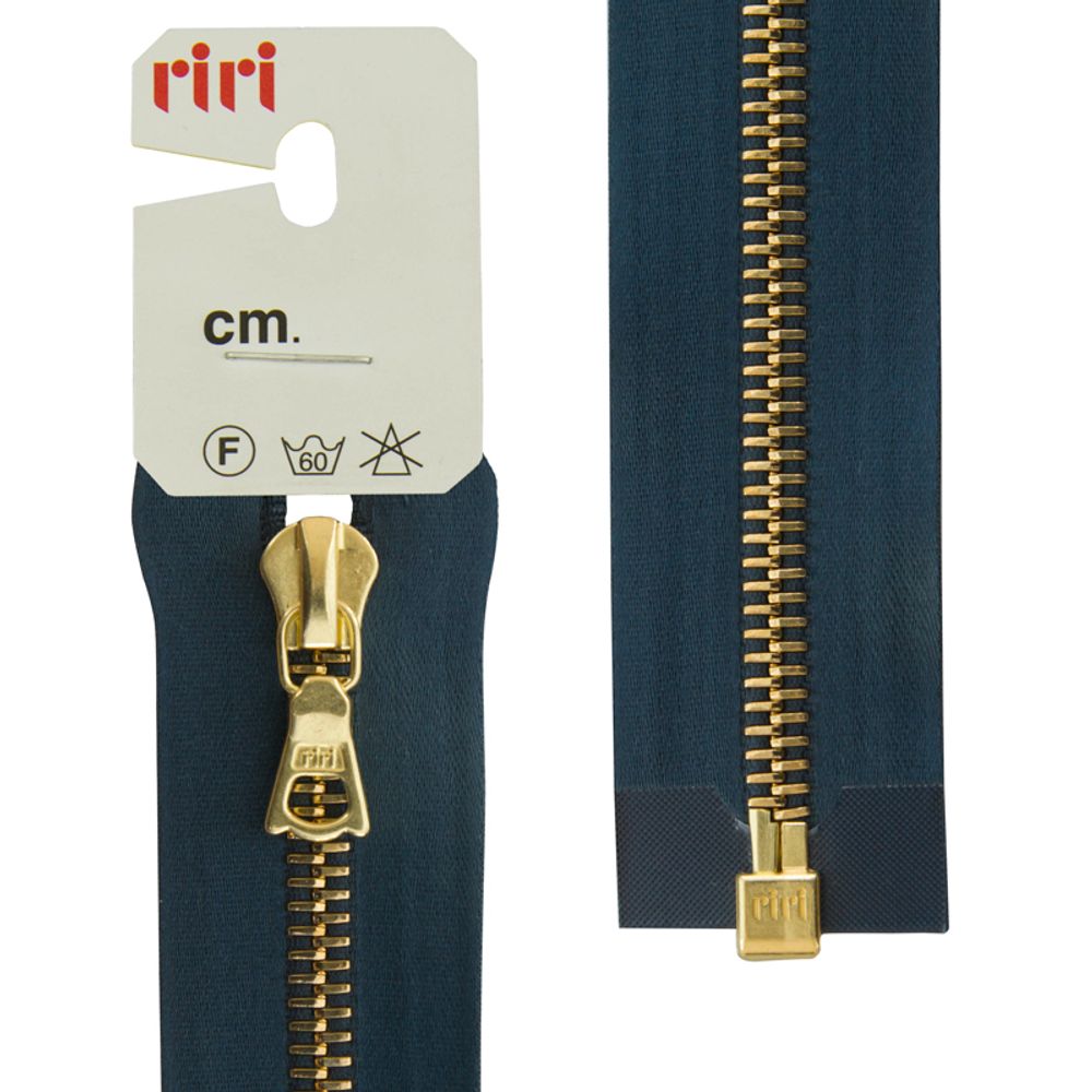 Молния металл RIRI Т6 (6 мм) Gold, 1 зам., разъем., атлас. тесьма, 70 см, цв. тесьмы 2131, синий темн., упак. 5 шт /TOS/