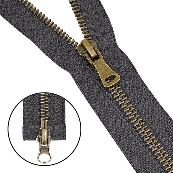 Молния металл Т5 (5 мм) 2 зам., разъем., 80 см, антик, 301 т.серый, 5 шт