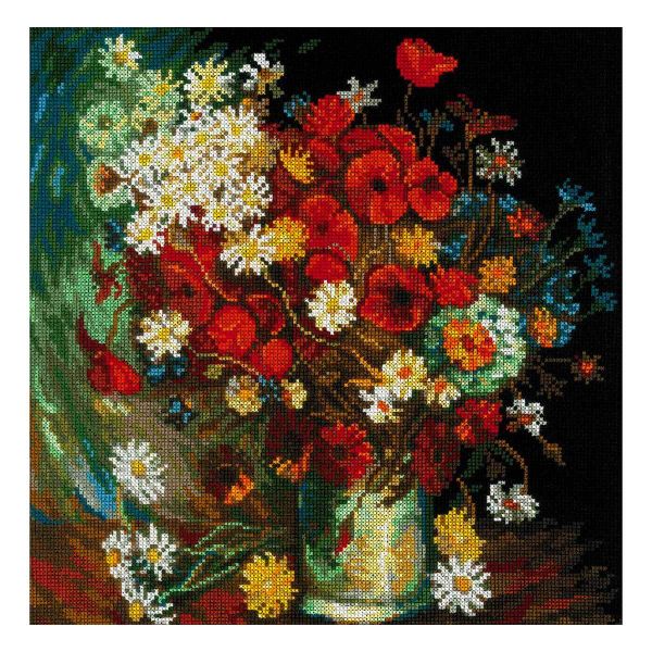Набор для вышивания нитками Риолис, Ваза с маками, васильками и хризантемами по мотивам карт. Ван Гога