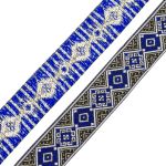Лента (тесьма) жаккардовая 35.0 мм / 7 метров, золото/синий, 4101-1