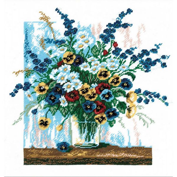 Набор для вышивания нитками РС Студия, Анютины глазки в стакане 29х30 см