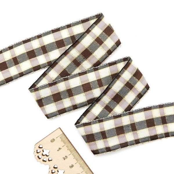 Лента Шотландка с люрексом 30 / 25м (коричневый/белый), С3301Г17