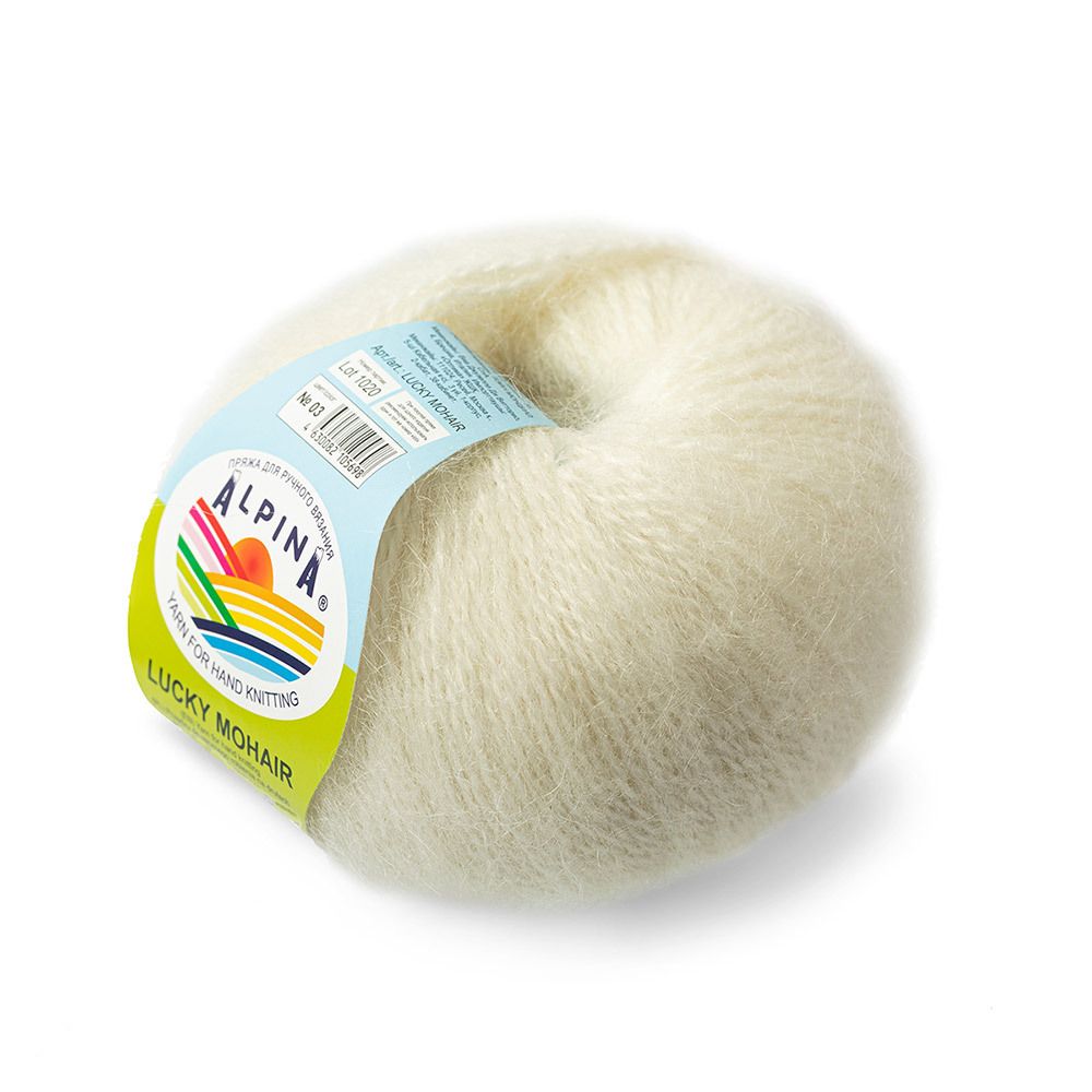 Пряжа Alpina Lucky Mohair / уп.10 мот. по 50 г, 150м, 03 молочный