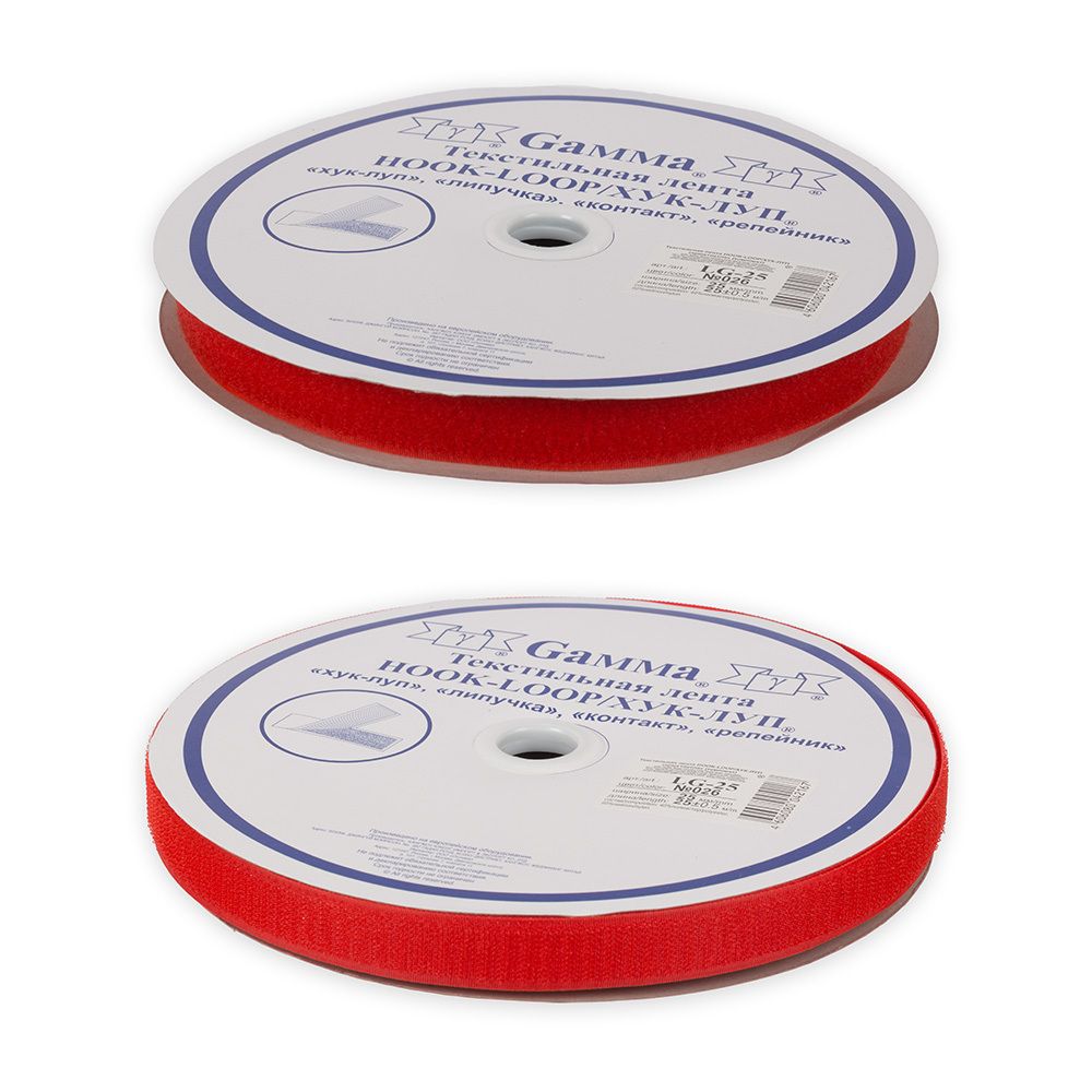 Лента контактная липучка (велкро) пришивная 25 мм / 25 метров, 039 т.бежевый, Gamma LG-25, ПАРА (крючок+петля), качество "B"
