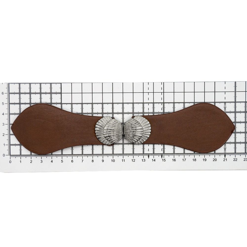 Фурнитура застежка для кардигана кожаная №6 коричневая 21,5 (никель), 2 шт