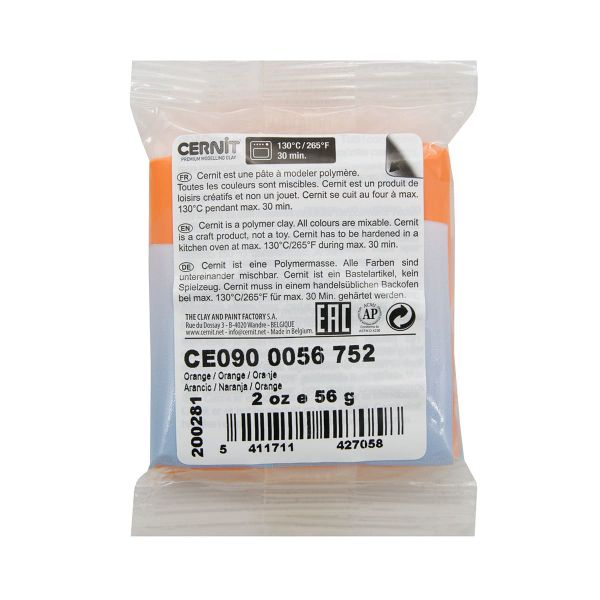 Полимерная глина Cernit №1 запекаемая, классическая 250гр, 752 оранжевый