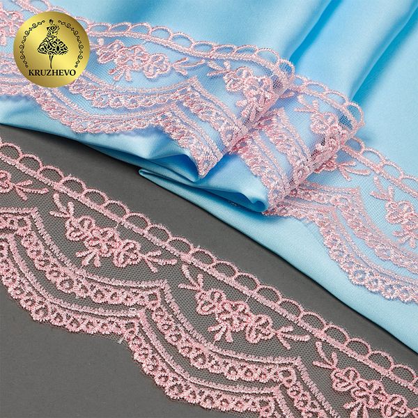 Кружево на сетке 60 мм, 2110 цв.R1815 розовый уп.13.71м, Kruzhevo