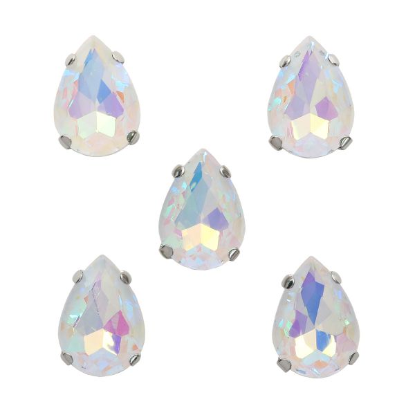 Хрустальные стразы в цапах формы капля, белый с покрытием AB 10х14 мм, 5 шт., АЦ002НН1014