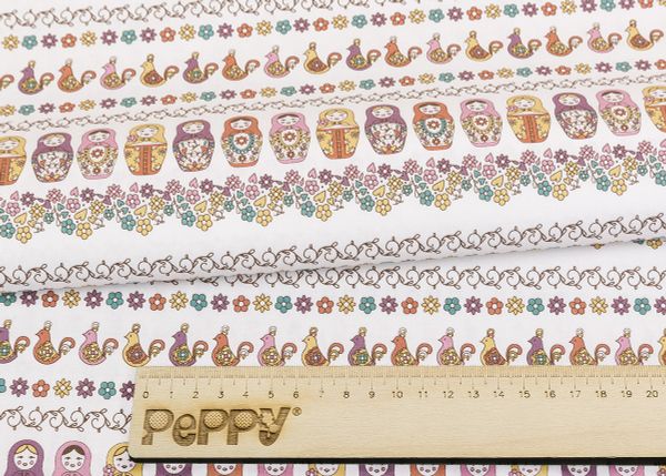 Ткань для пэчворка Peppy Крошки-матрешки, рулон 112 см / 5 метров, КМ-08 белый, Peppy
