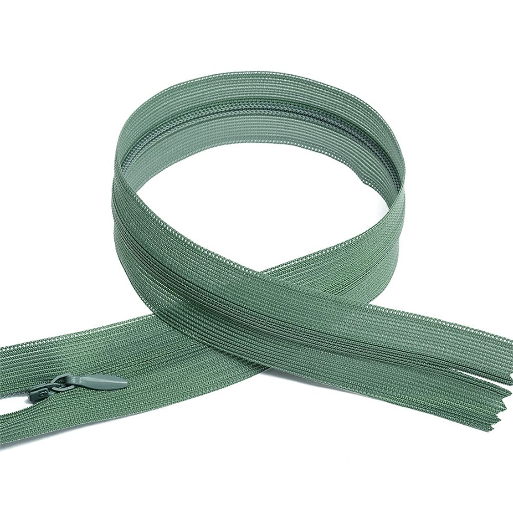 Молния потайная (скрытая) Т3 (3 мм) 1 зам., н/раз., 50 см, цв.F324 оливковый уп.50 шт Молния потайная (скрытая) Т3 (3 мм) 1 зам., н/раз., 50 см, цв.F324 оливковый уп.50 шт