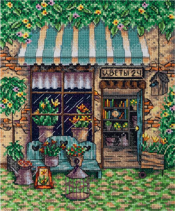 Набор для вышивания нитками Panna C-7442, Цветочный магазинчик, 15.5х20 см