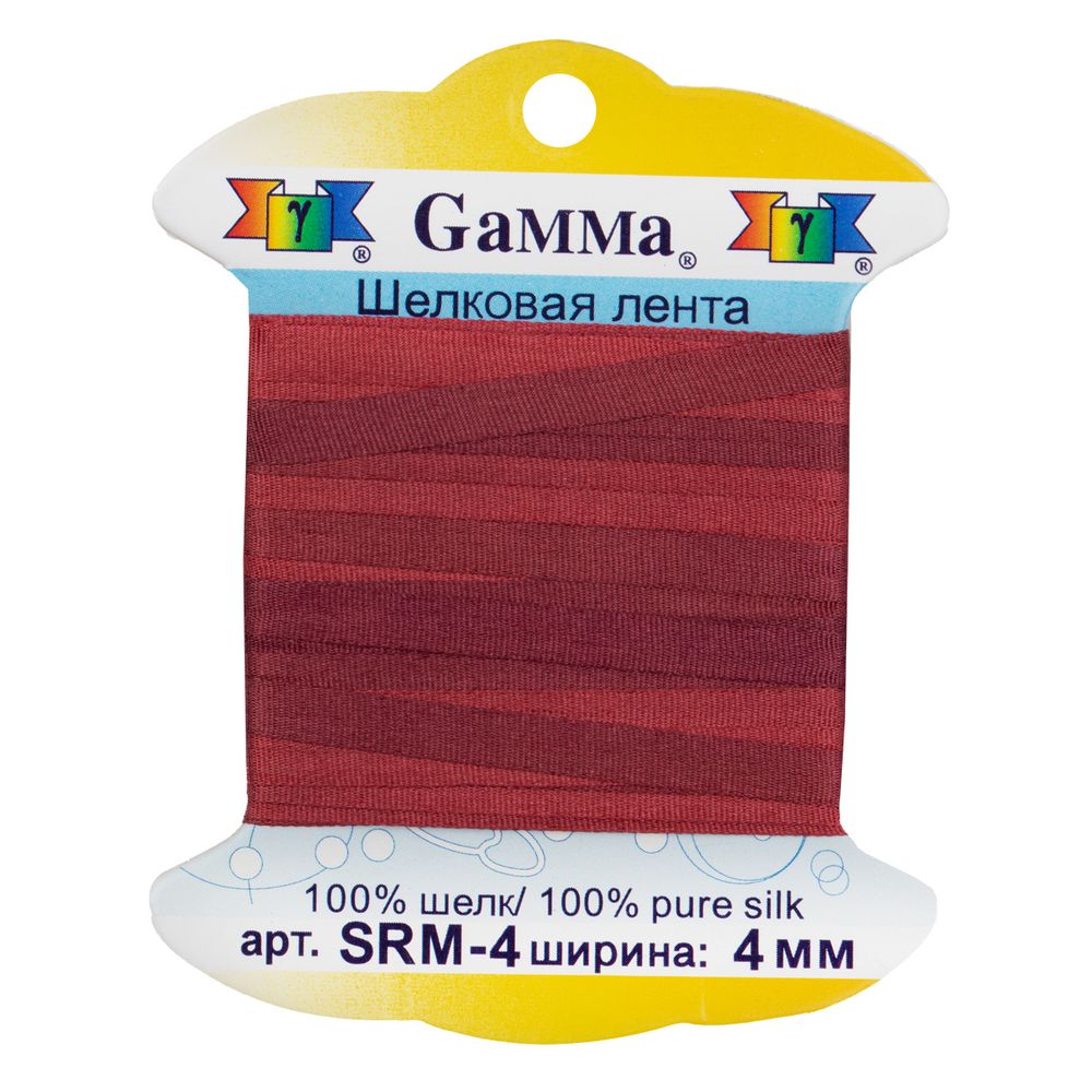 Лента (тесьма) шелковая 4.0 мм / 9.1±0.5 метров, M121 т.красный/бордовый, Gamma SRM-4