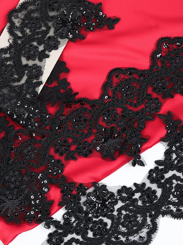 Кружево на сетке 110 мм / 2 метра, с пайетками, TBY G1232, цв.черный, Kruzhevo