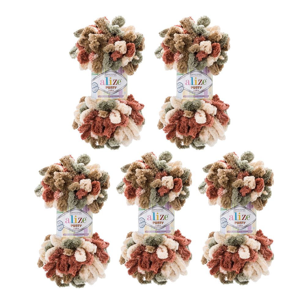 Пряжа Alize (Ализе) Puffy Color / уп.5 мот. по 100 г, 9м, 6039 секционный