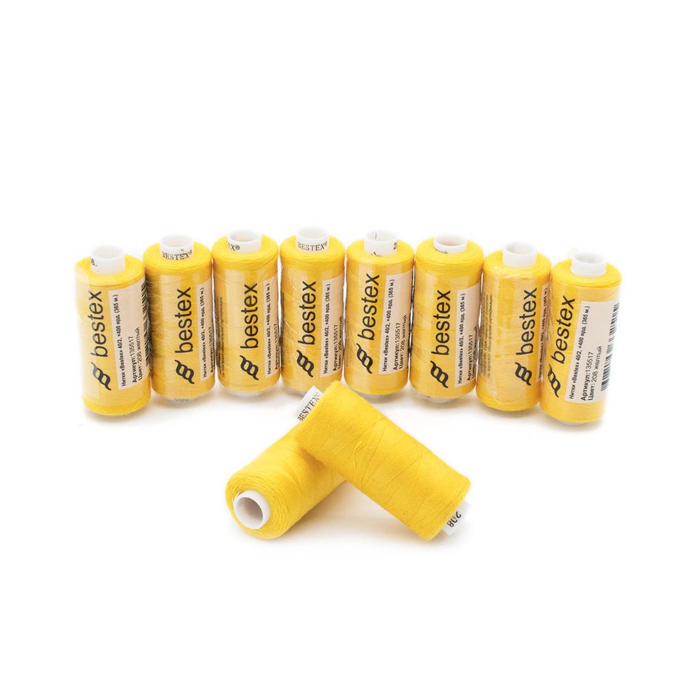 Нитки швейные бытовые Bestex 40/2, 365 м (400 ярд) / 10 кат., 208 желтый