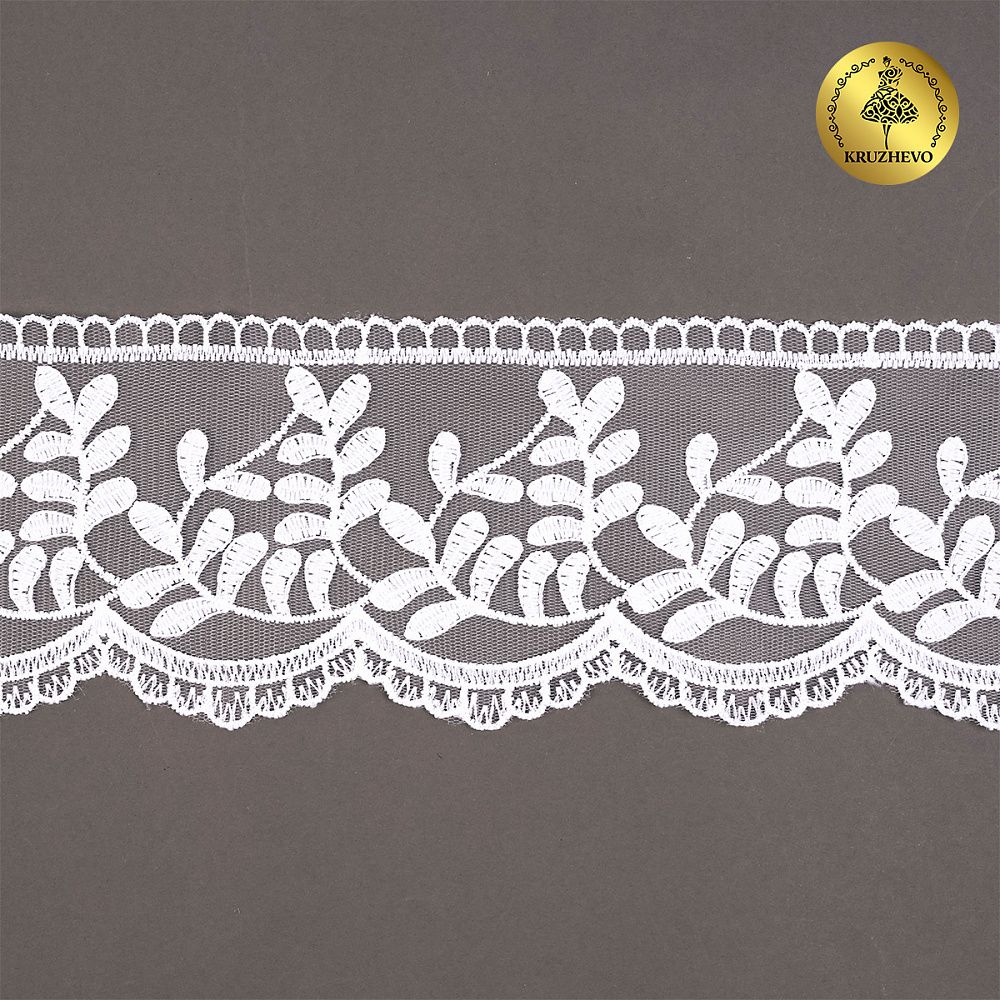 Кружево на сетке 85 мм, цв.01 белый, уп.13.7м, Kruzhevo