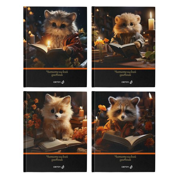 Дневник читательский, глянцевая ламинация, твердый переплет, 40ДЧ1 A5+ 40 л., 4 шт, сшивка 65 г/м², Книголюб 00984, Светоч 40ДЧ1