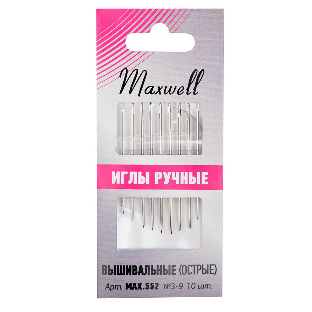 Иглы ручные вышивальные, для синели и квилтинга (острые) №3-9, уп.10 игл