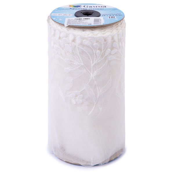 Кружево бельевое эластичное 190 мм / 10 м, экрю, Gamma GKME-19001