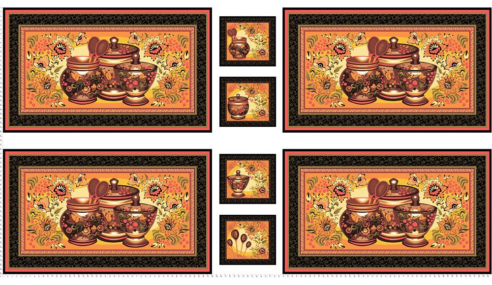 Ткань для пэчворка Peppy Русские традиции, рулон 112 см / 5 метров, РТ-03 Панель черный, Peppy