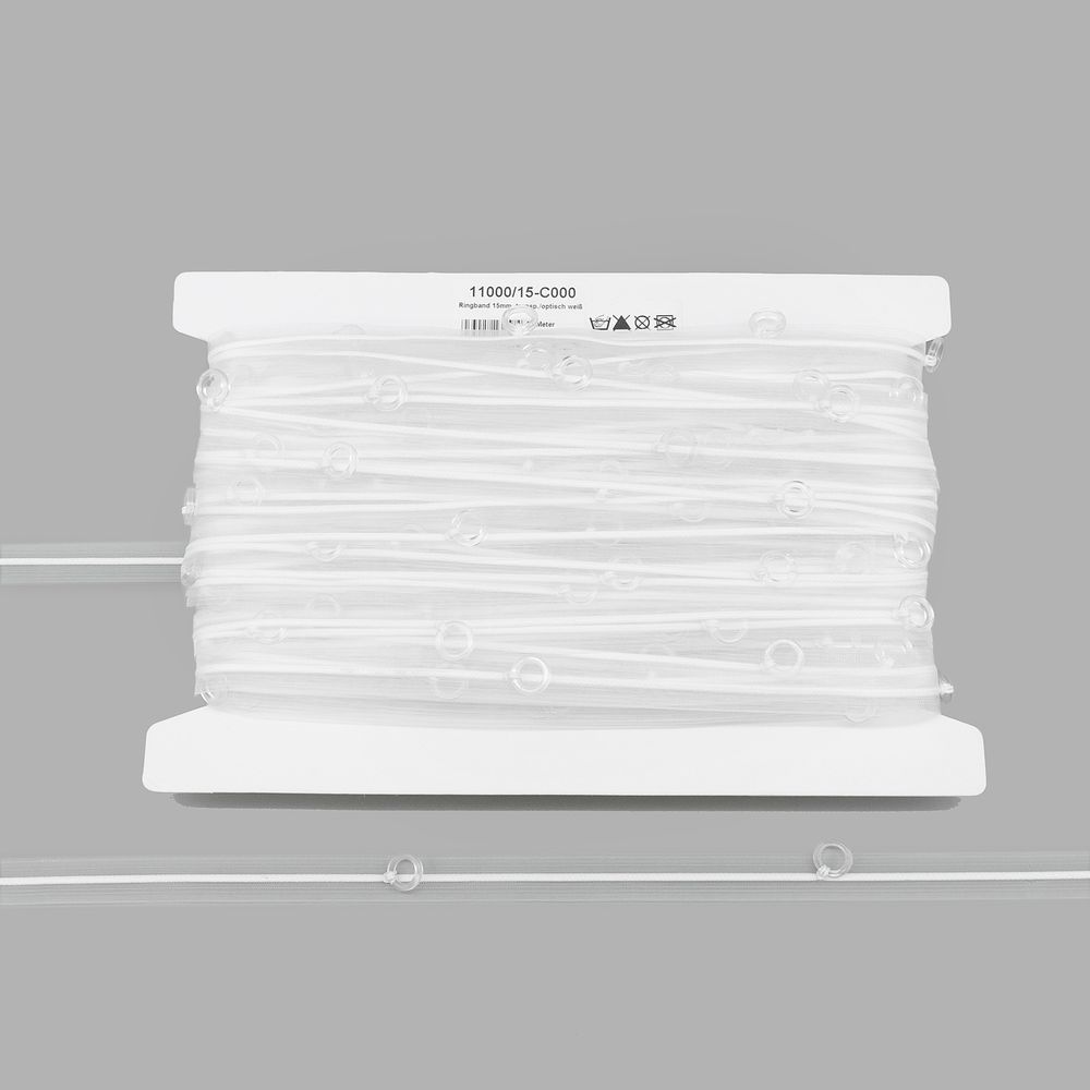 Лента (тесьма) шторная: сборка нефиксированная (1 шнур с колечкам) 15 мм / 50 метров