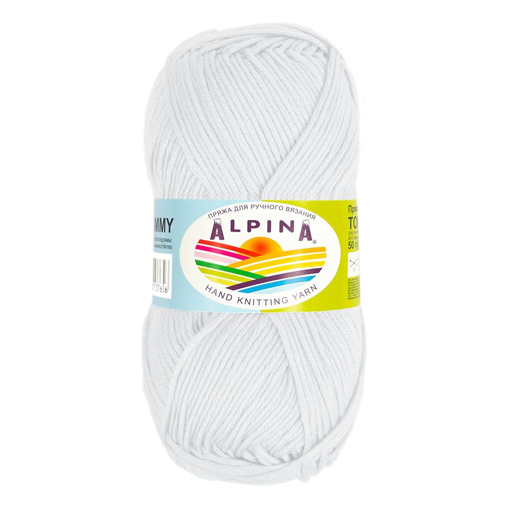 Пряжа Alpina Tommy / уп.10 мот. по 50г, 138м, 002 белый