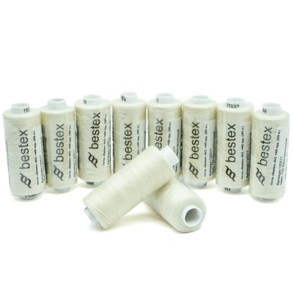 Нитки швейные бытовые Bestex 40/2, 365 м (400 ярд) / 10 кат., 152 бело-молочный