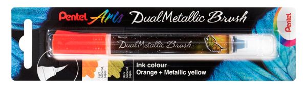 Маркер-кисть с кнопкой подкачки чернил 1-10 мм, кисть, XGFH-DFX оранжевый+желтый металлик, Pentel