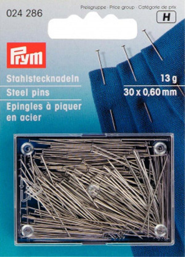 Булавки портновские гвоздики 30 мм, сталь 13 г, под никель, Prym 024286