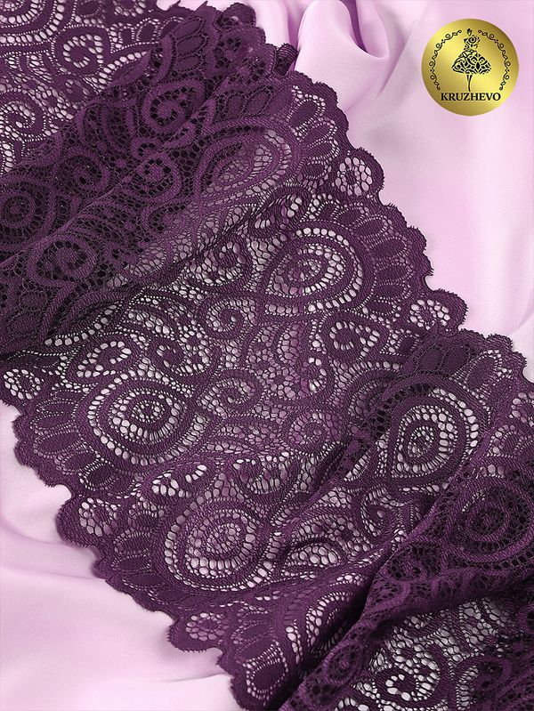 Кружево бельевое эластичное 180 мм / 25 м, 263, цв.076 сливовое вино, Kruzhevo