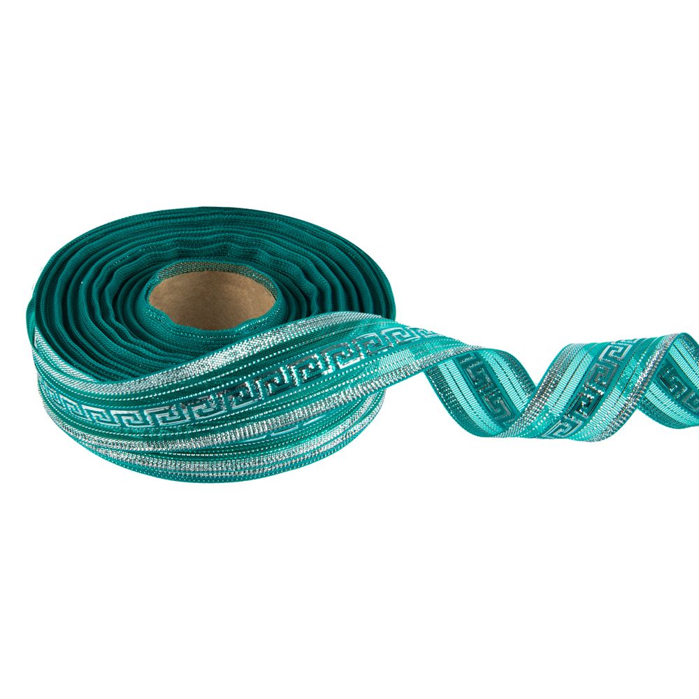 Лента металлизированная Подарочная 25±2 мм / 25±0.5 метров, изумруд-под серебро, Blitz