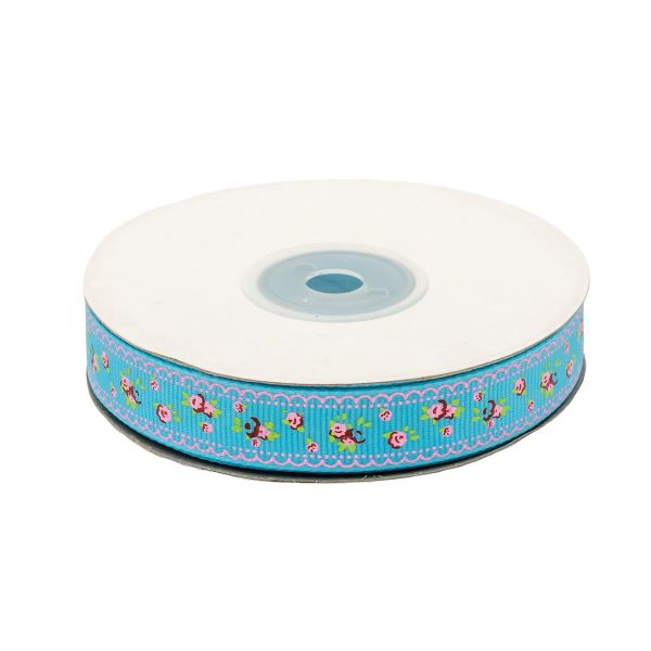 Лента репсовая (в рубчик) Весенние Розы 1,5см*22.86 м (голубой)