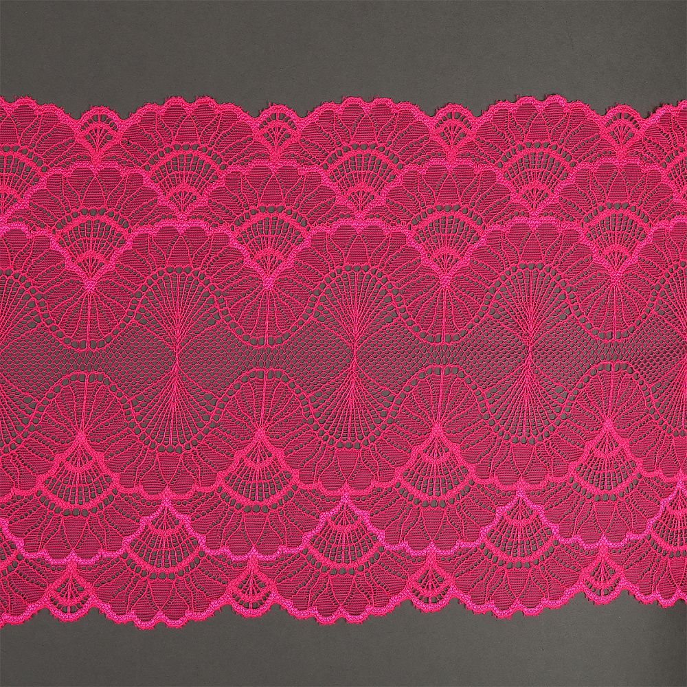 Кружево бельевое эластичное 195 мм / 10 м, цв.A1402 розовый неон, Kruzhevo