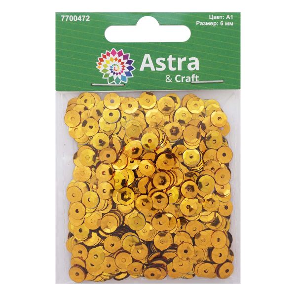 Пайетки граненые 6 мм, упак. 10 гр, Астра, А1 золото, уп.10 шт