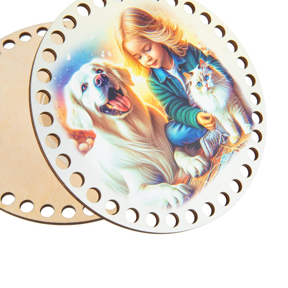 Набор донышек для вязания Матовый фанера ⌀15х0.4 см, 2 шт, 01 Друзья, Love2art ДВ-02