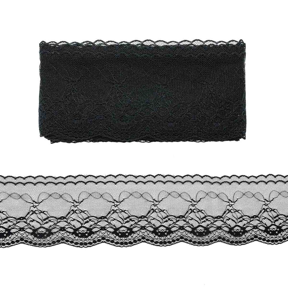 Кружево на сетке 85 мм, черный, 13.71 м