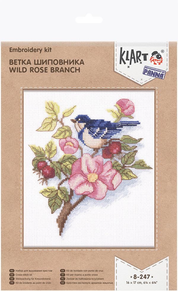 Набор для вышивания нитками Klart, Ветка шиповника, 16х17 см