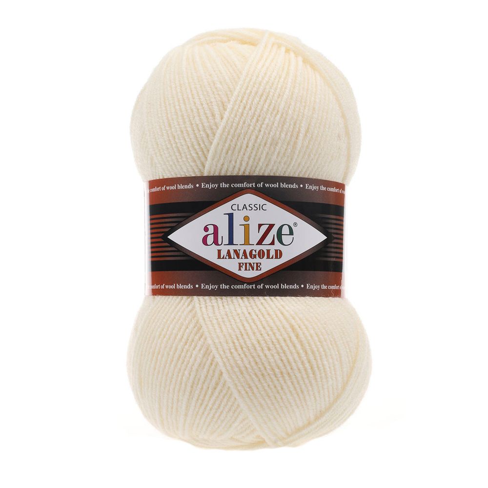 Пряжа Alize (Ализе) Lana Gold Fine / уп.5 мот. по 100 г, 390м, 001 кремовый A