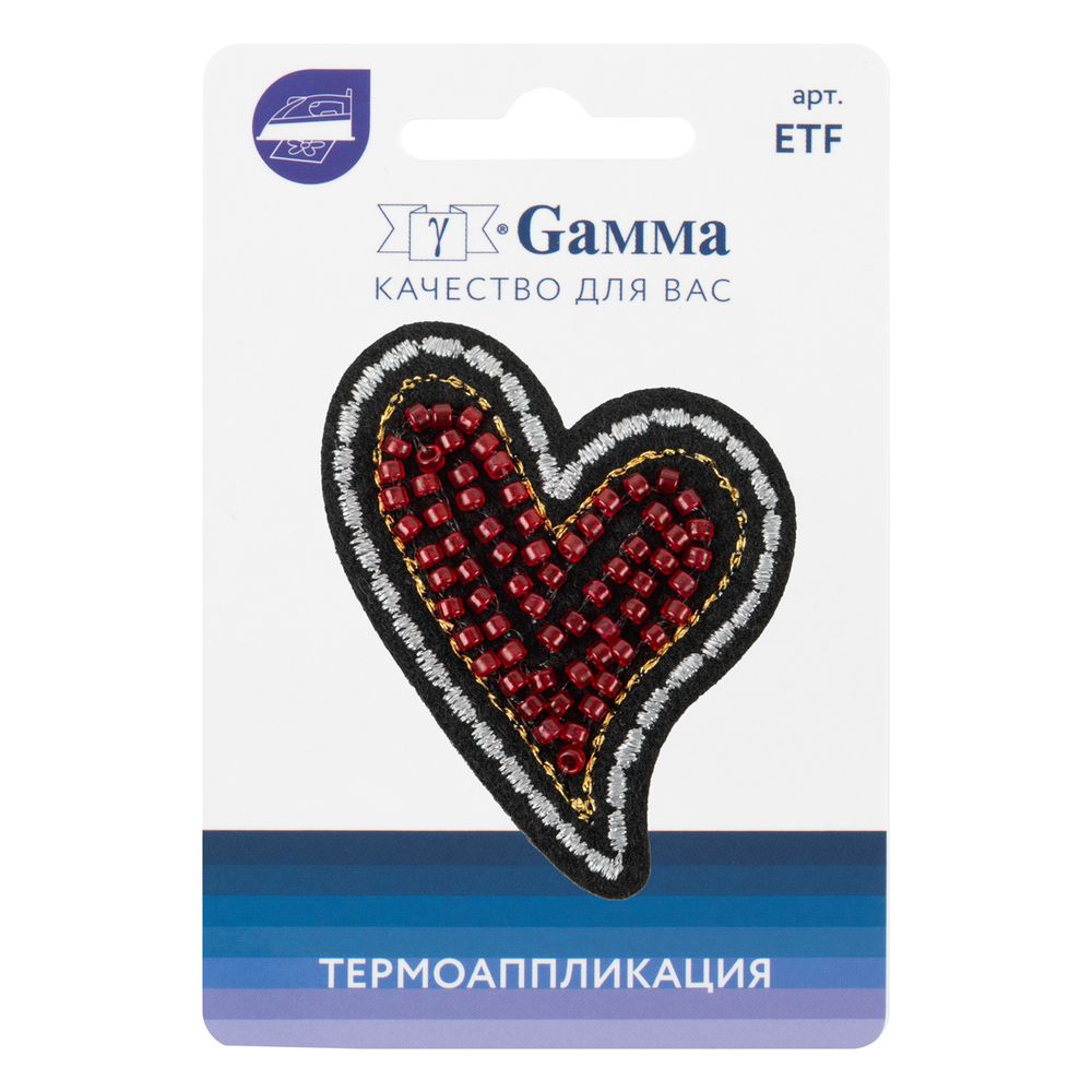 Термоаппликация № 07, 1 шт, 02-702 Сердце с бисером 4.4х5.4 см, Gamma, ETF