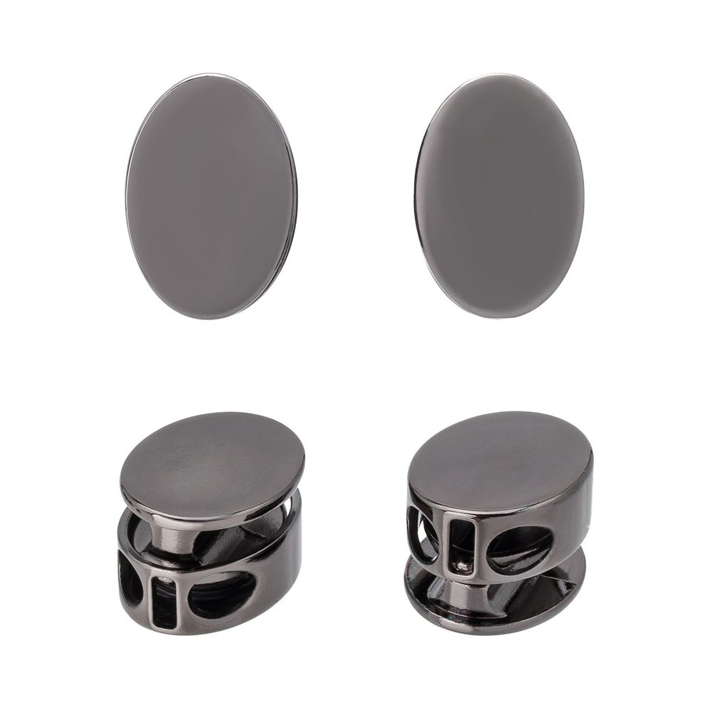 Фиксатор (зажим) для шнура металл 2 отв., ⌀3.5 мм (14х20 мм), овальный, черный никель, ГД15443, 10 шт