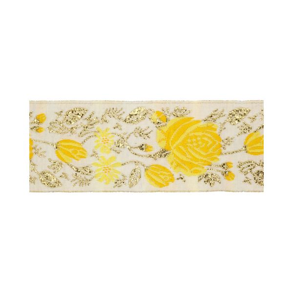 Лента (тесьма) жаккардовая 35.0 мм / 10±0.5 метров, белый/желтый, Gamma TRJ-34